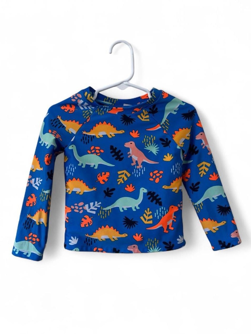 Toddler Boy 3T Long Sleeve Rash Guard Vibrant Blue Multicolored Dinosaur Print